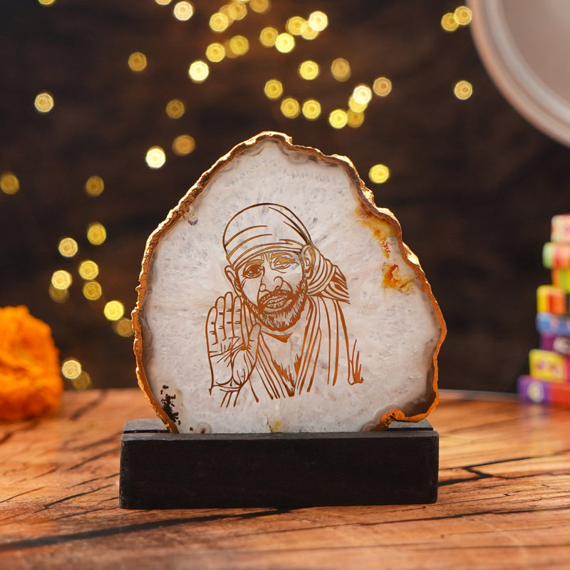 White Sai Baba Agate Showpiece for Gifting