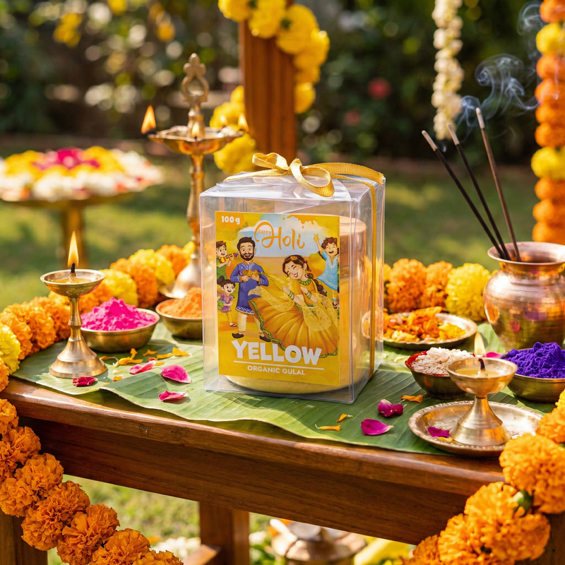 Yellow Organic Gulaal 100 g Gifting Pack – ServDharm