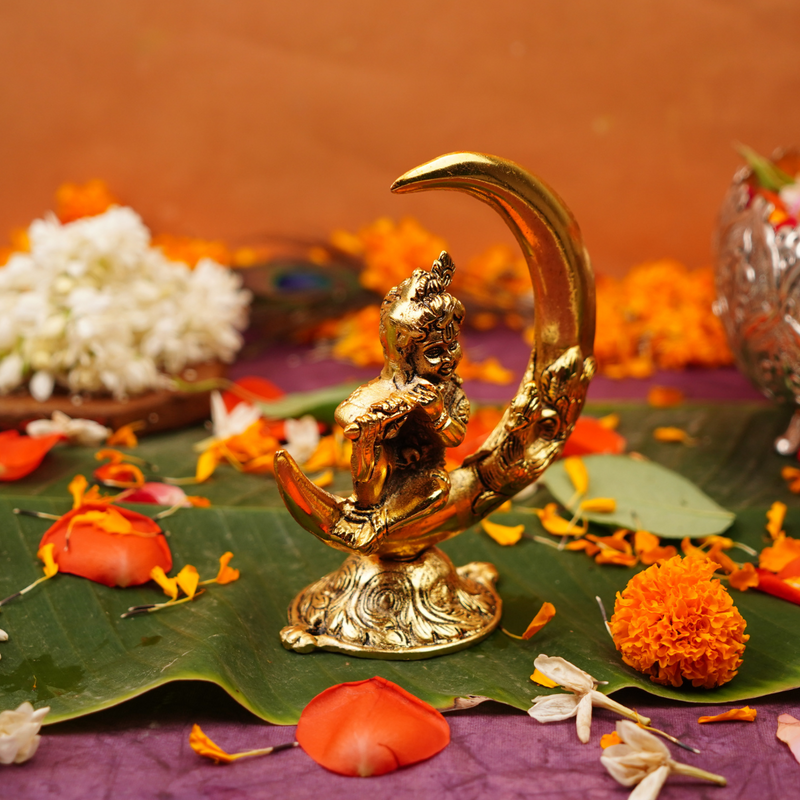 Smiling Krishna and The Moon idol | Janmashtami Gift | Bal Gopal Idol