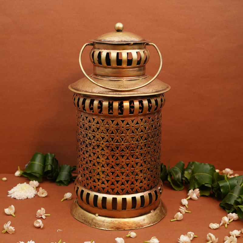 Rustic Radiance Lantern | Antique Gold Colour | Height: 13 Inches