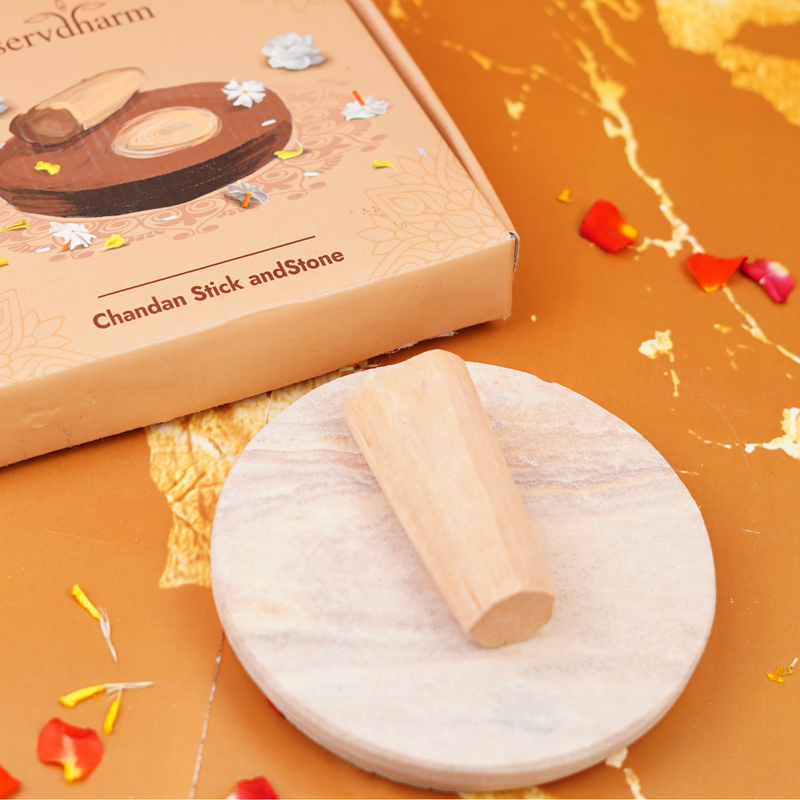 Chandan Stick and Stone | Pure Sandalwood Stick, 6" Rubbing Stone