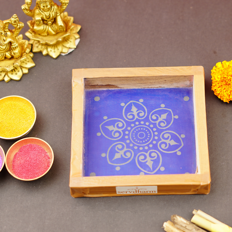 Floral Design Wooden Kolam Stencil 5x5 inch