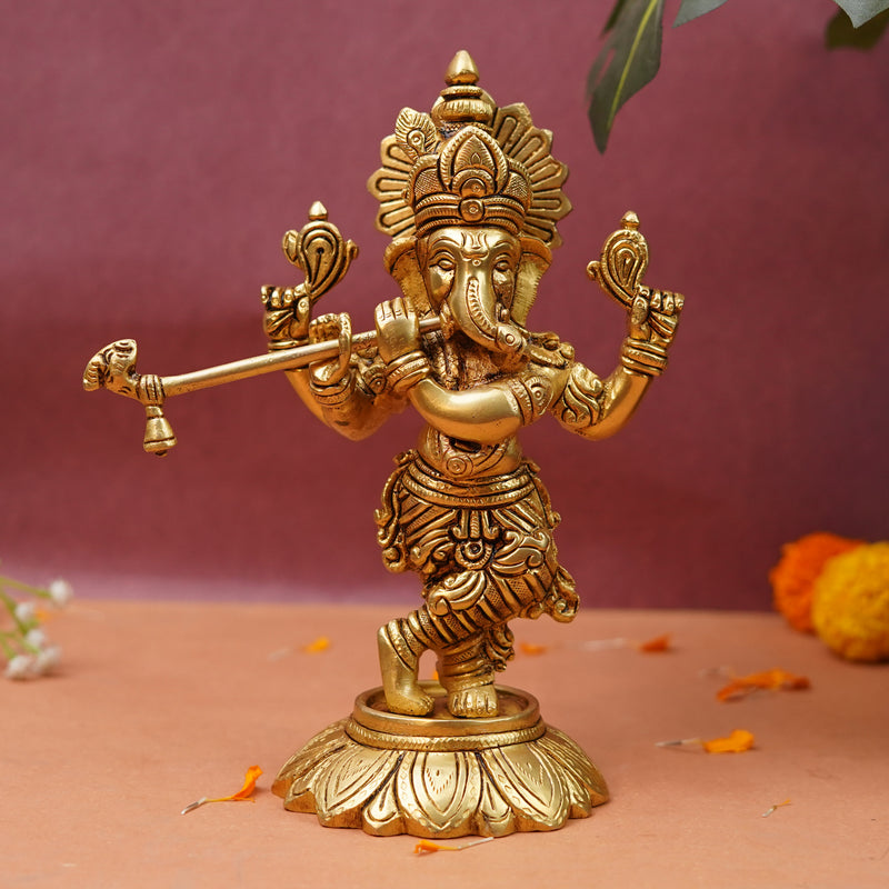Lord Ganesha Playing Flute | Auspicious Gift | Pure Brass