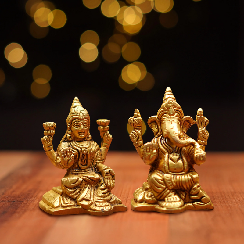 Brass Lakshmi Ganesh Idol Set 3 Inch