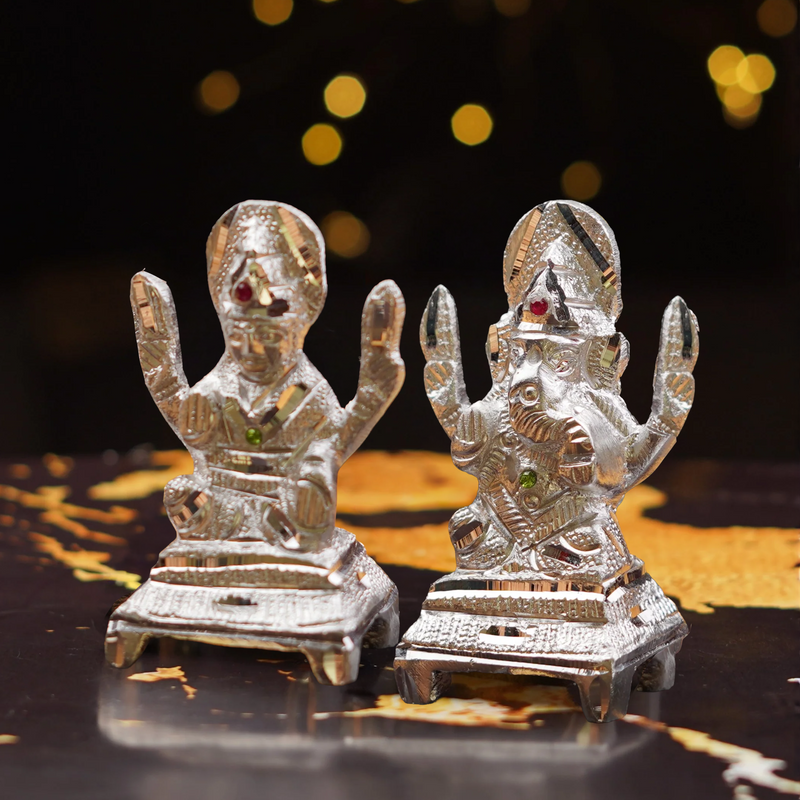 Lakshmi Ganesh Silver Plated Idol Set 4 inch – ServDharm