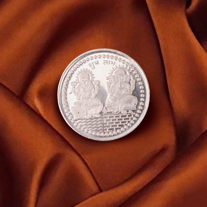 999 Silver Plated Lakshmi Ganesh With Shree Yantra Coin