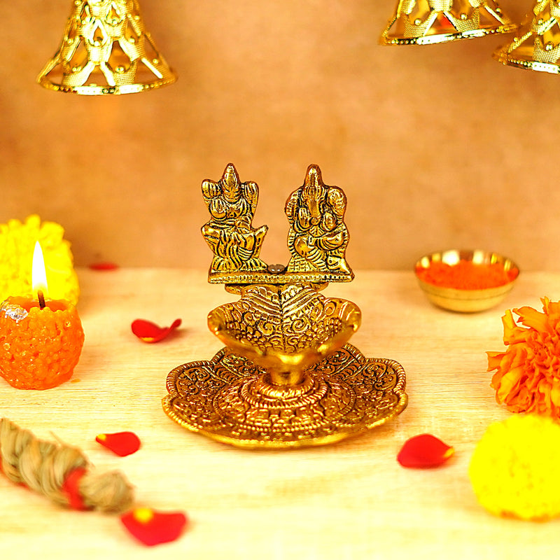 Gold Plated Hand Shaped Lakshmi Ganesh Diya 3.3 inch