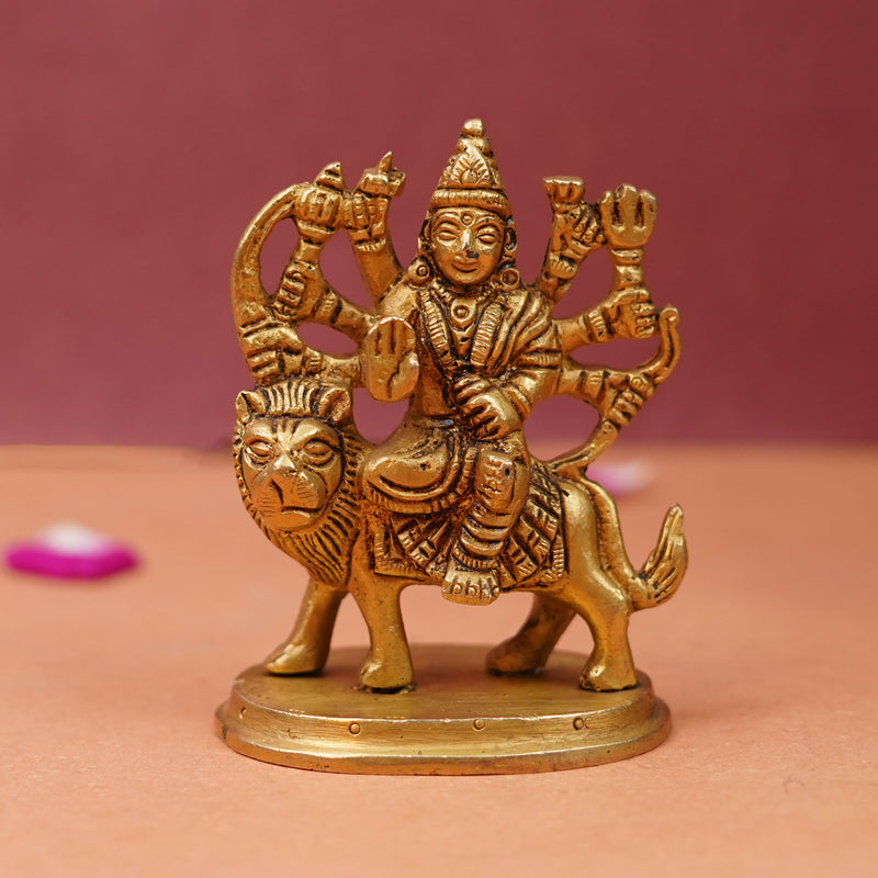 Mata Sherawali Divine Brass Idol for Pooja 3 Inch