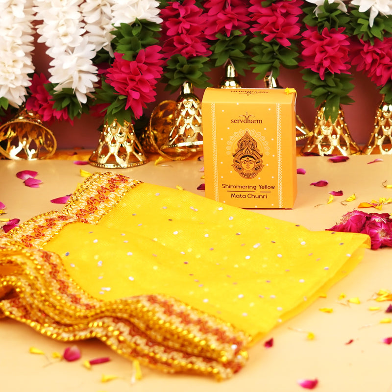Shimmering Yellow Mata Chunri | Net Fabric Chunri | 43x 20"