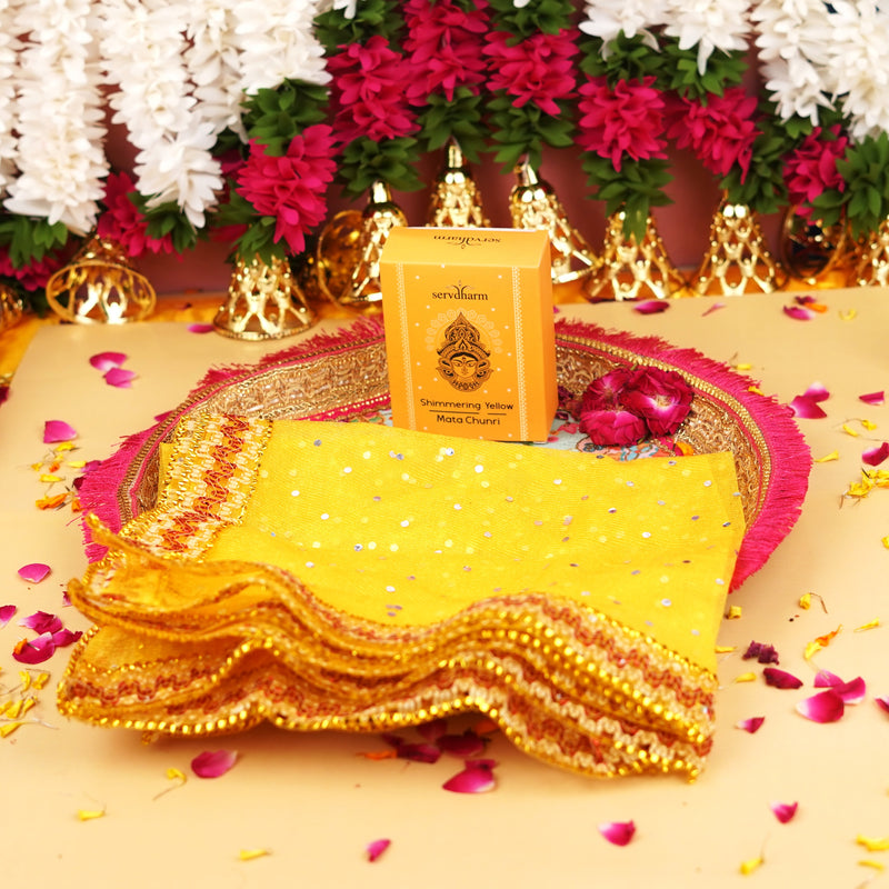 Shimmering Yellow Mata Chunri | Net Fabric Chunri | 43x 20"