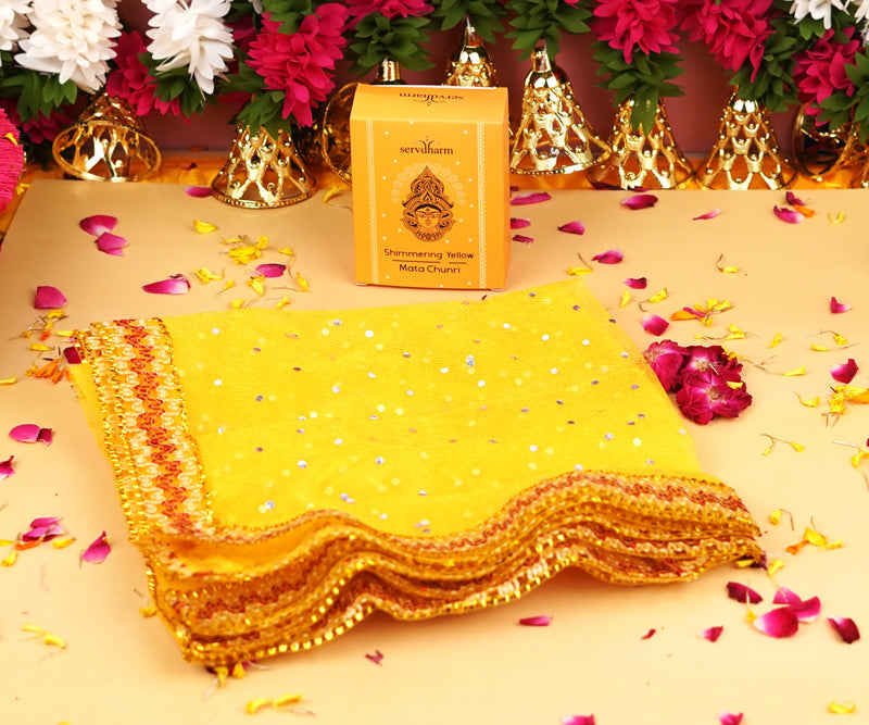 Shimmering Yellow Mata Chunri | Net Fabric Chunri | 43x 20"