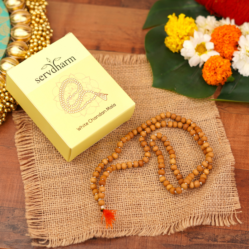 Divine Sandalwood/ White Chandan Mala 6mm | 108 Beads | Jaap Mala