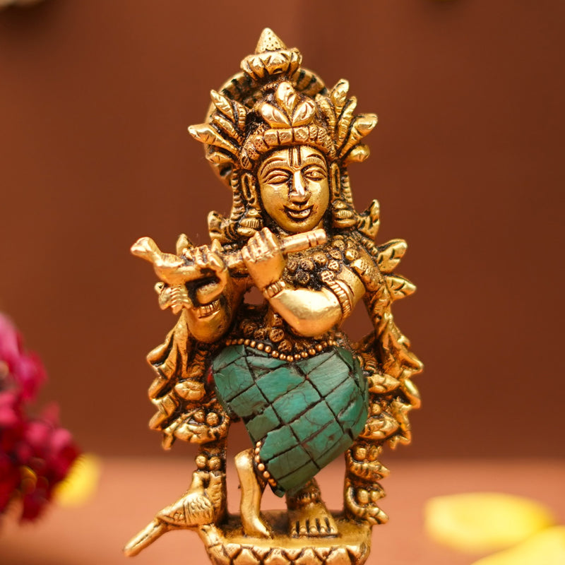 Serene Lord Krishna Statue Playing Flute (5 Inch)