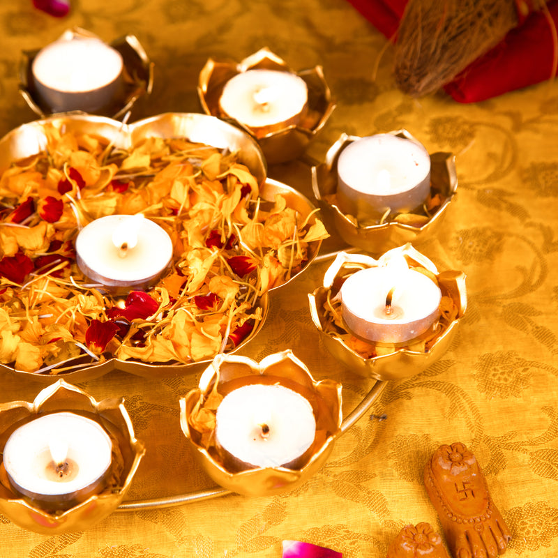 Lotus Urli With 9 Diyas for Home Decor and Pooja ( 11 Inches )