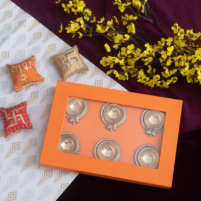Kuber Diya Gift Box ( Set of 6 Brass Diyas ) for Everyday Gifting