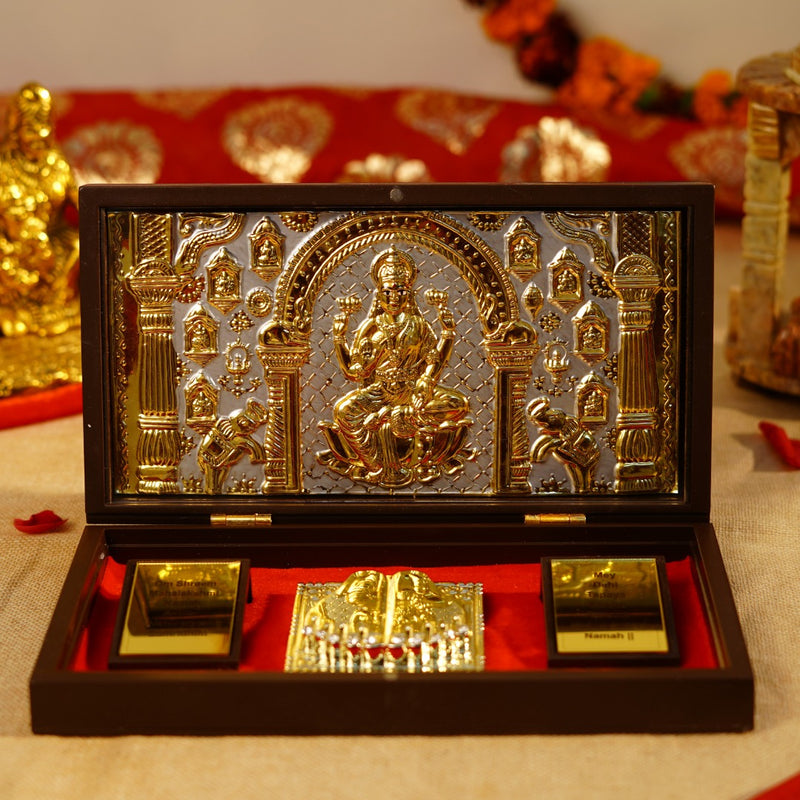 Gold Plated AshtaLakshmi in Brown Pooja Box