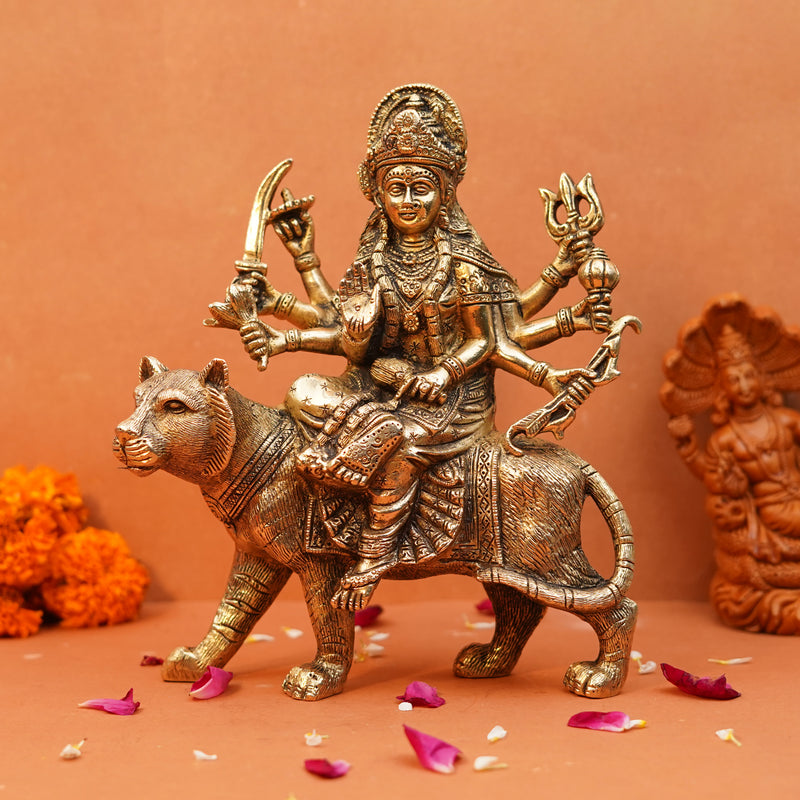 Goddess Durga Brass Idol | Stunning Craftsmanship | 2.2 KG Brass Idol