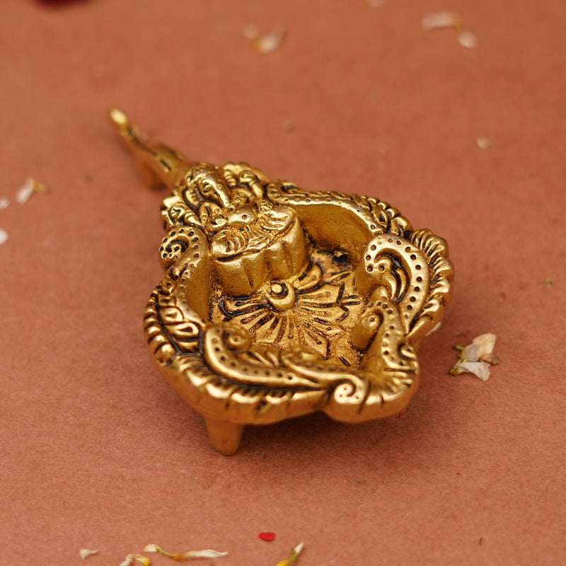 Ganesh Brass Diya with Handle for Pooja (5 Inch)