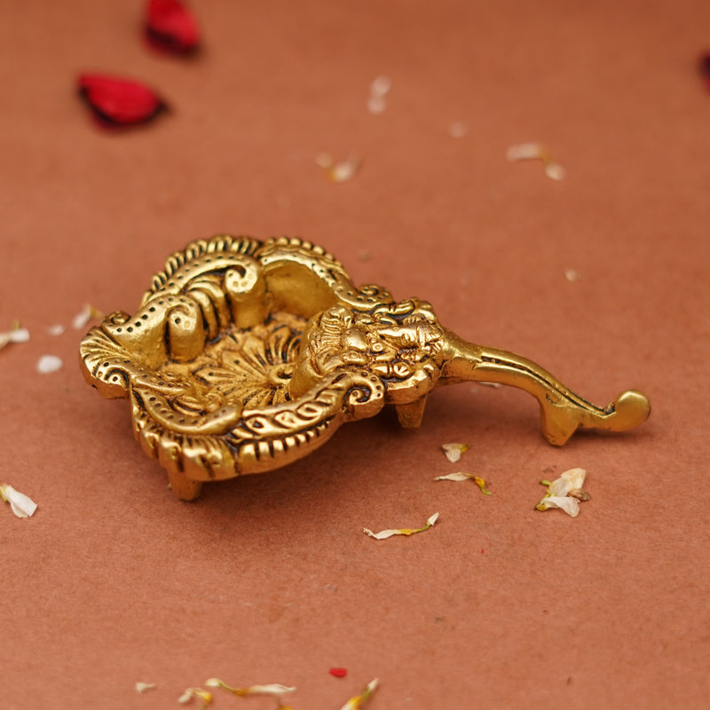 Ganesh Brass Diya with Handle for Pooja (5 Inch)