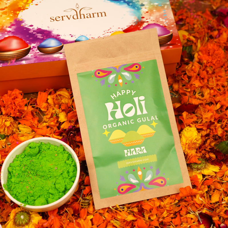 Herbal Gulal - Green (50 Gram Pack) | Skin Friendly | Made of Flowers | Gift Pack for Holi, Pack of 50