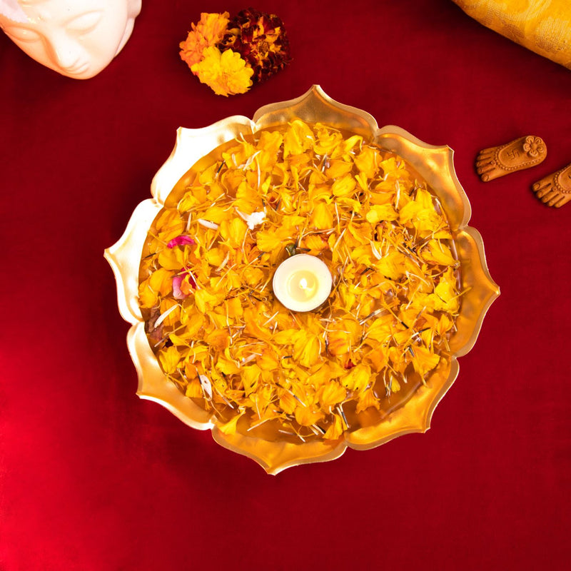 Decorative Gold Urli Bowl With Taj Design for Home Decor ( 10 Inches )