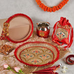 Decorative Golden & Red Karwa Chauth Thali set