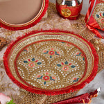 Decorative Golden & Red Karwa Chauth Thali set