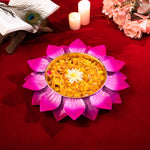 Decorative Pink & Gold Leaf Design Urli  ( 15 Inches )