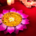 Decorative Pink & Gold Leaf Design Urli  ( 15 Inches )