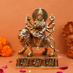 Divine Sherawali Mata Statue in Antique Pure Brass, Height 6.5"
