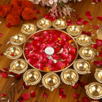 Gold Plated Floral Urli With Diya (14 Inches)