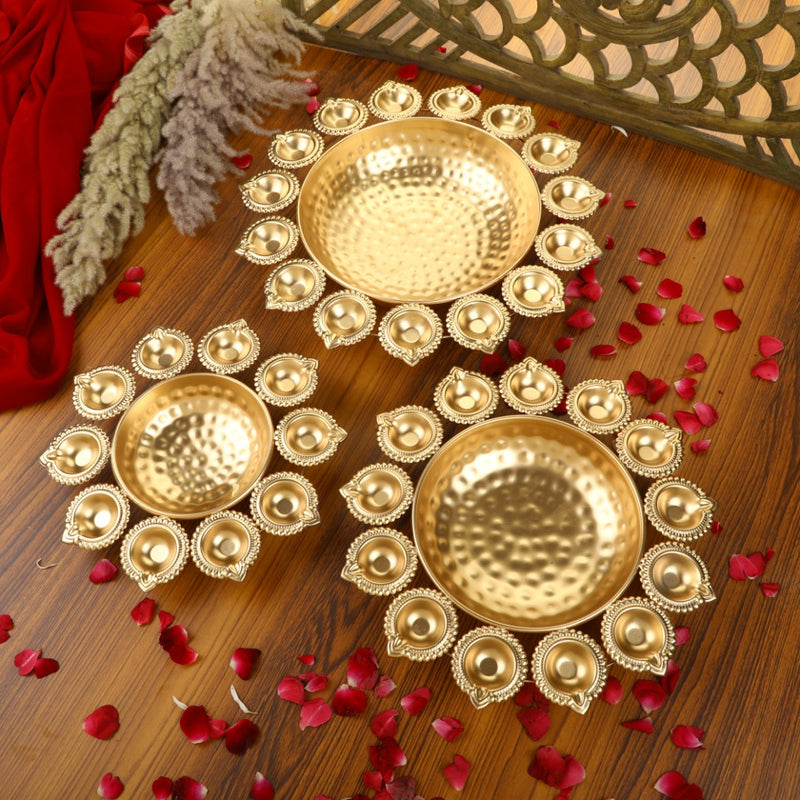 Gold Plated Floral Diya Urli Set of 3
