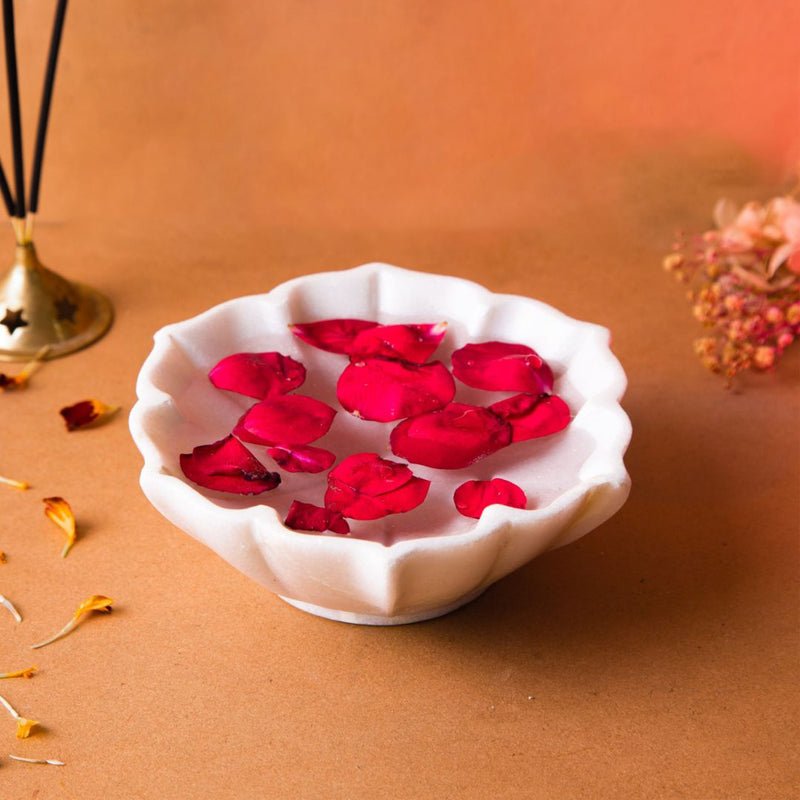 Marble Stone Decorative Bowl Lotus Design Flower Urli (6 Inch)