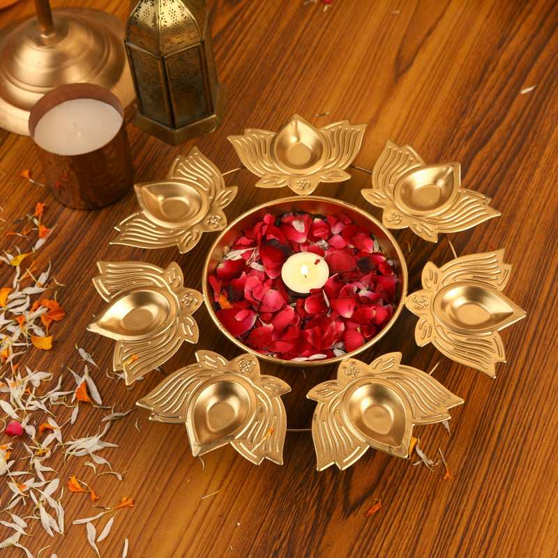 Beautiful Gold Plated Lotus Diya Urli ( 13 Inches )