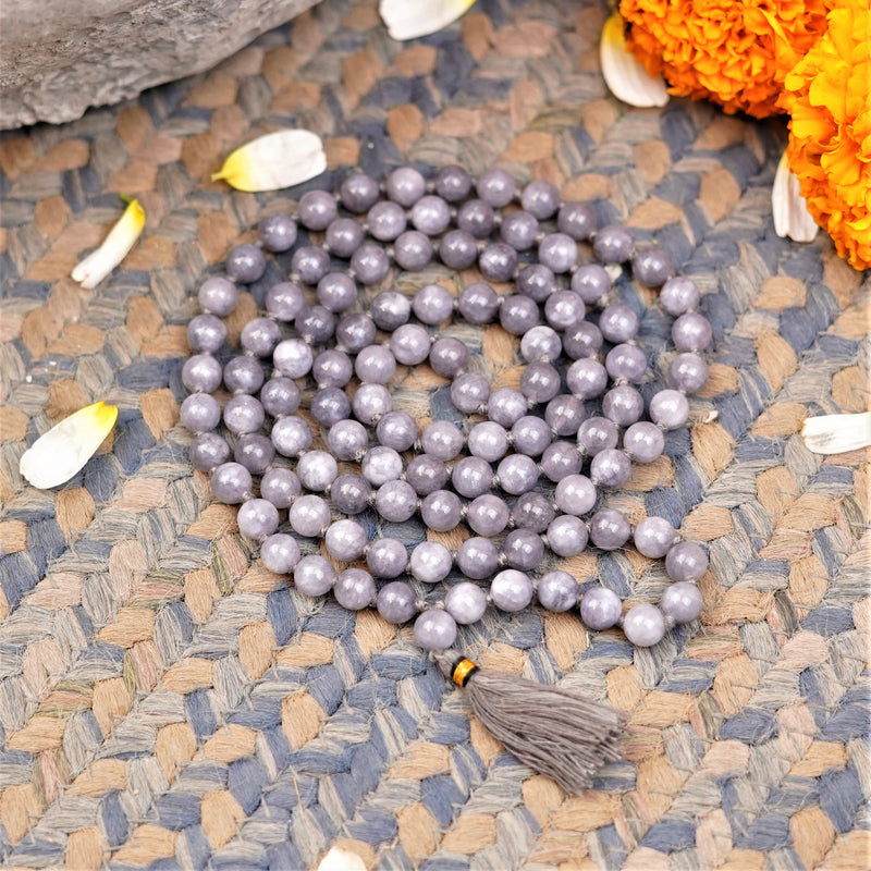 Grey Hakik Mala (8 mm) | Grey Agate | 108 + 1 Beads Rosary