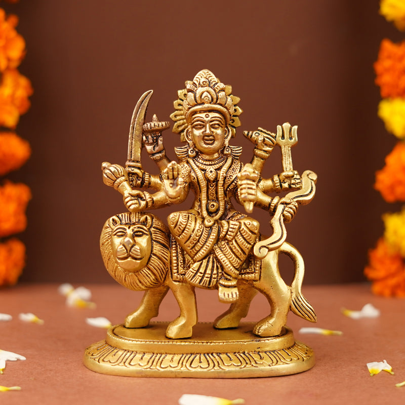 Brass Maa Durga Statue | Sherawali Mata Murti | Durga Idol for Pooja (5.5 Inch), 850 Grams Pure Brass idol