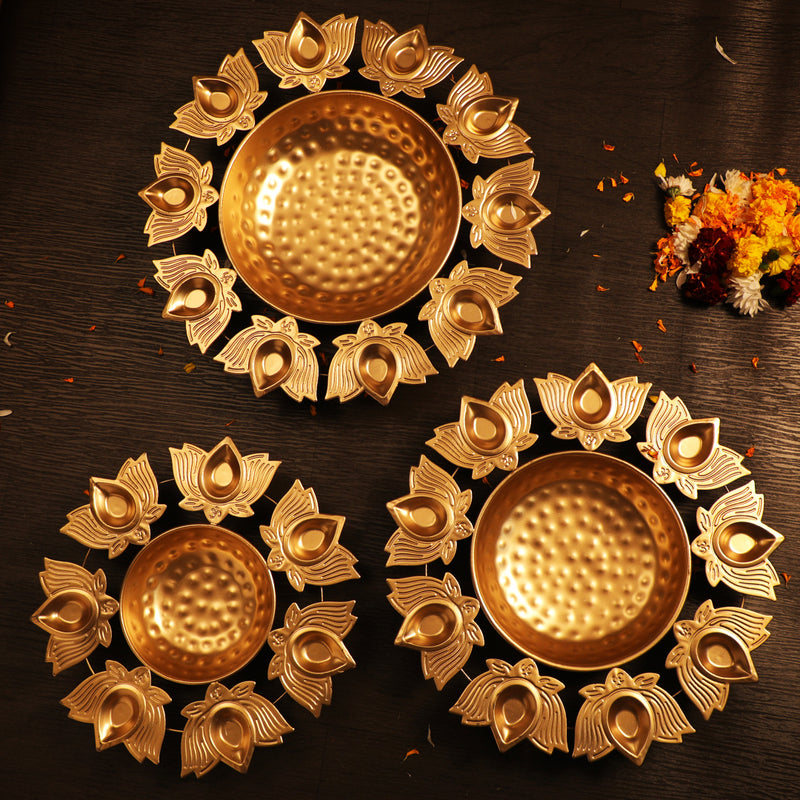 Beautiful Gold Plated Lotus Urli ( Set of 3 Urli )