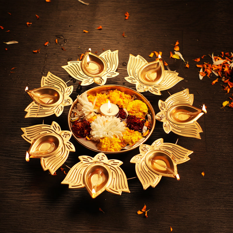 Beautiful Gold Plated Lotus Diya Urli ( 13 Inches )