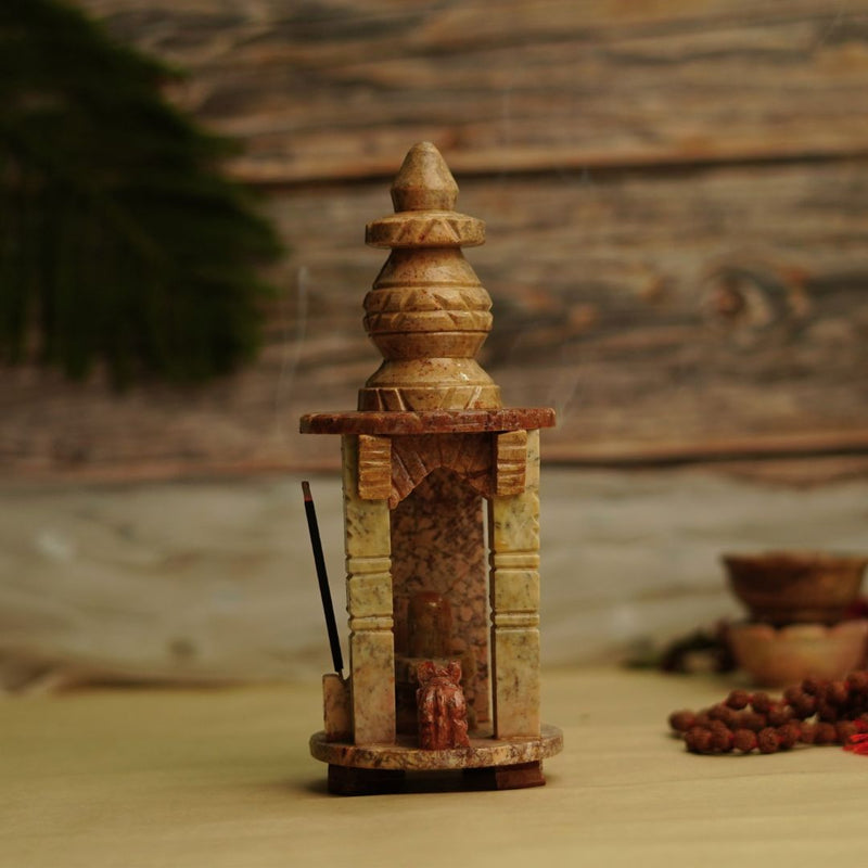Marble Shivling Temple With Kamdhenu & Incense Stick Holder