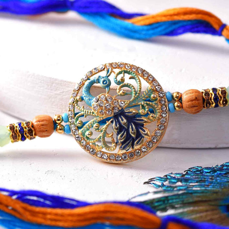 Pretty Peacock Rakhi with Free Roli and Chawal Gift Pack