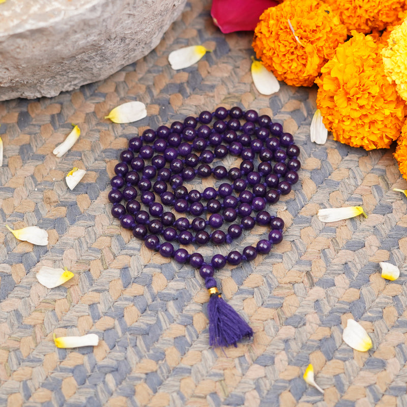 Purple Hakik Mala (8 mm) | Purple Agate Mala with 108 + 1 Beads