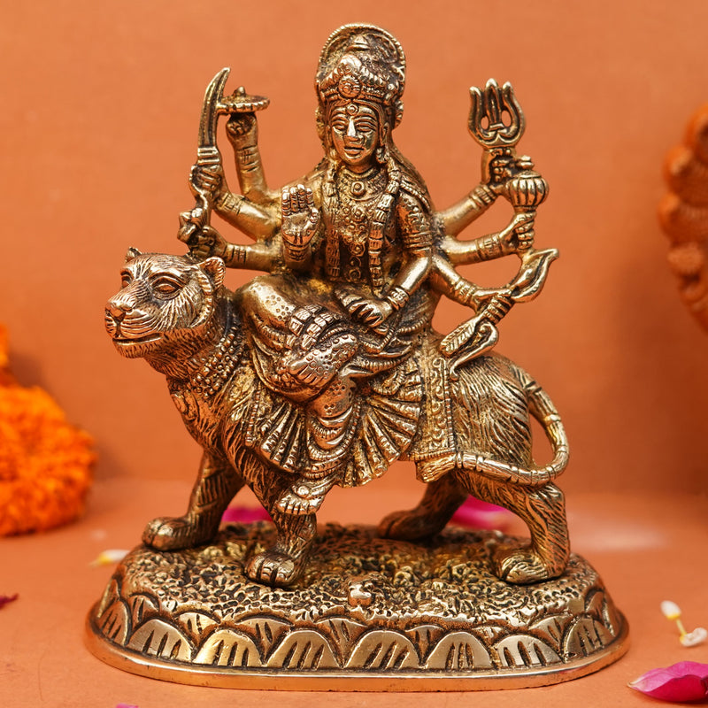 Pure Brass Durga Mata Idol, 1.1 KG Pure Brass Shewarali Mata Murti