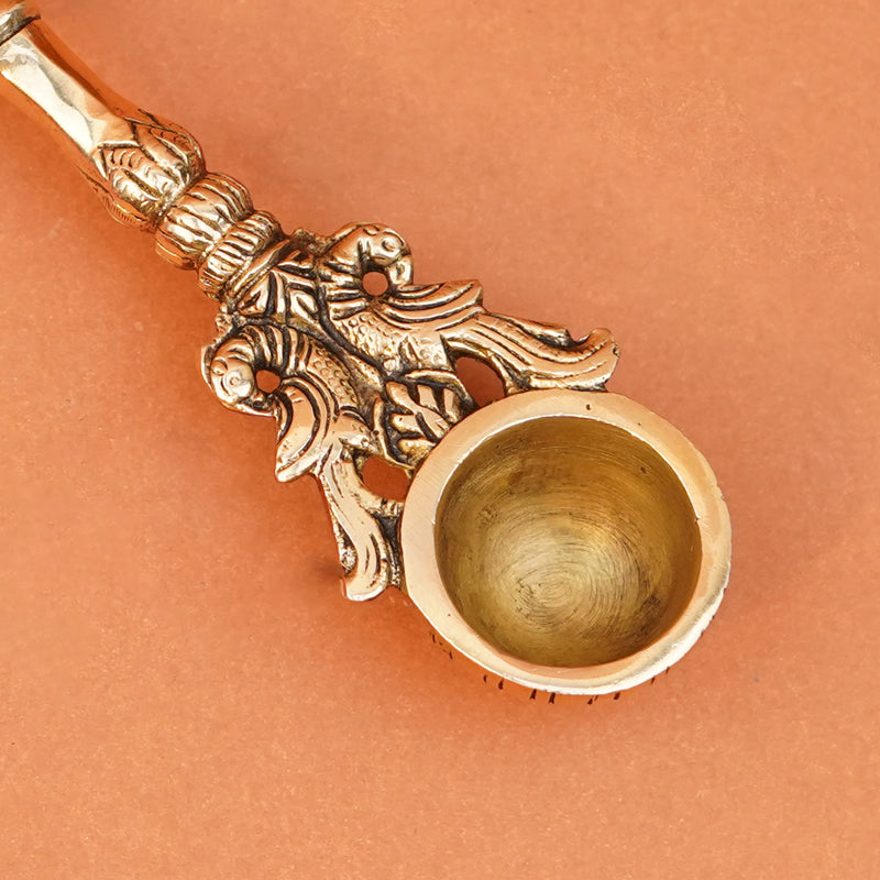 Antique Brass Lord Ganesha Panchamrit Spoon | Collector's Item