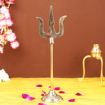 Gold Plated Brass Trishul with Stand (10 Inch)