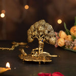 Gold Plated Krishna Sitting Under Tree With Peacock