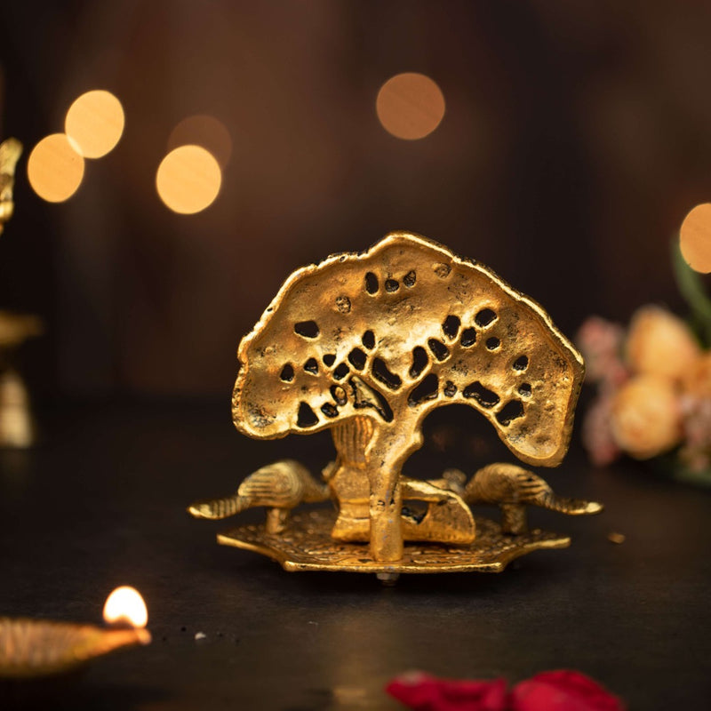 Gold Plated Krishna Sitting Under Tree With Peacock