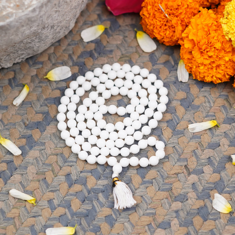 White Hakik Mala (8 mm) | Healing White Agate Mala with 108 + 1 Beads