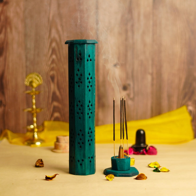 Wooden Incense Cones & Stick Holder, Dhoopbatti Stand - Green