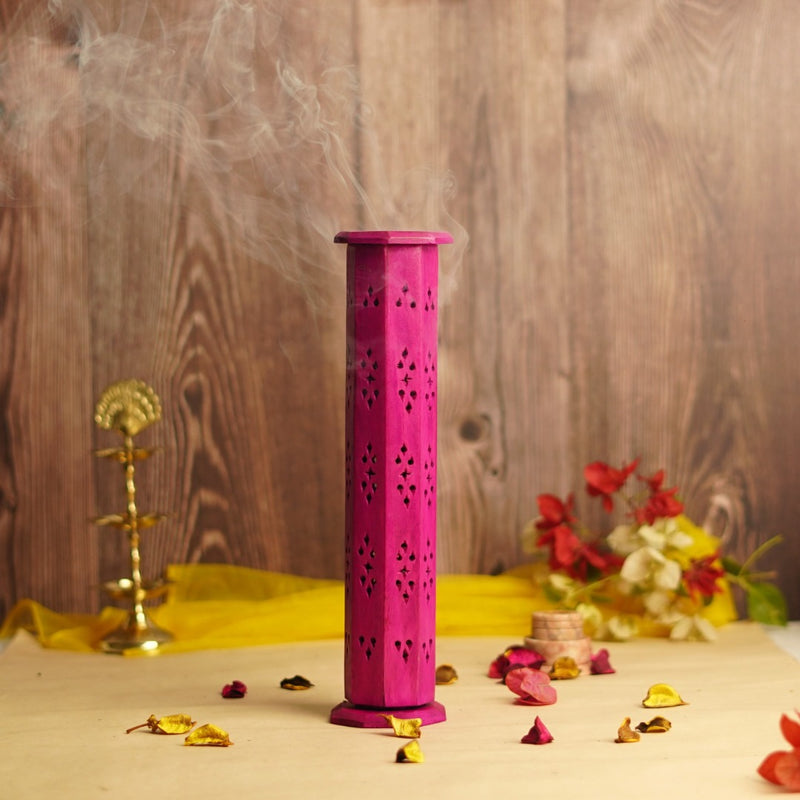 Wooden Incense Cones & Stick Holder, Dhoopbatti Stand - Hot Pink