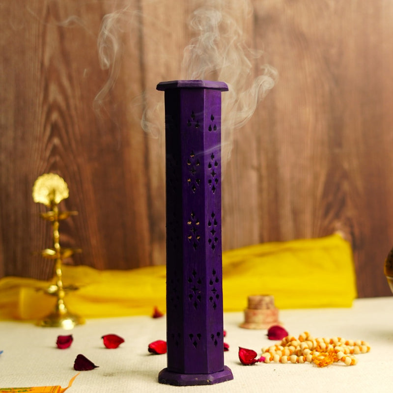 Wooden Incense Cones & Stick Holder, Dhoopbatti Stand - Purple